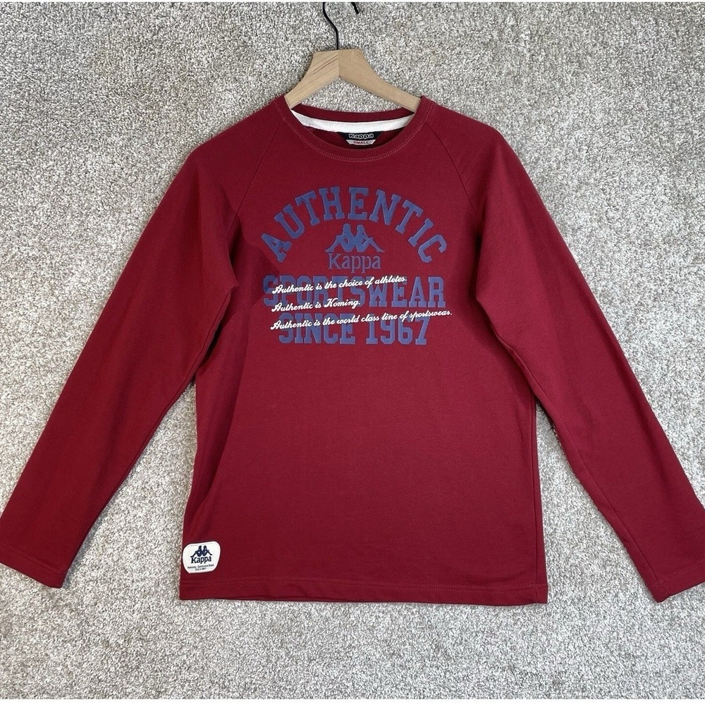 Kappa Shirt Mens Small Red Long Sleeve Authentic Sportswear Graphic Crew Neck